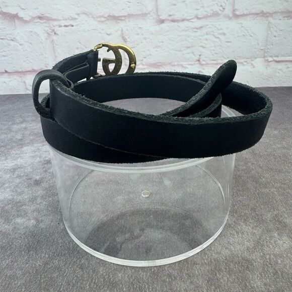 Gucci Distressed Edge Black Belt Gold Double GG Buckle 409417 85/34 - Picture 5 of 9